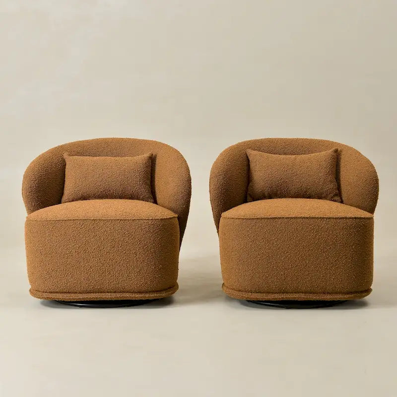 KINWELL 33 W gepolsterter Akzentsessel aus Sherpa-Bouclé-Stoff, drehbar (2er-Set)
