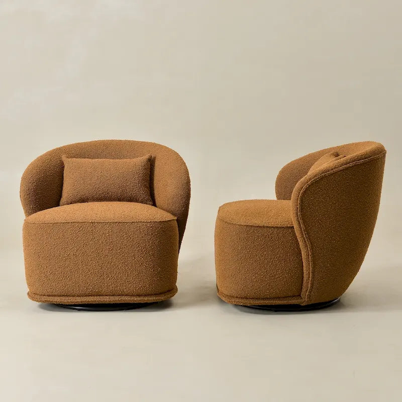 KINWELL 33 W gepolsterter Akzentsessel aus Sherpa-Bouclé-Stoff, drehbar (2er-Set)