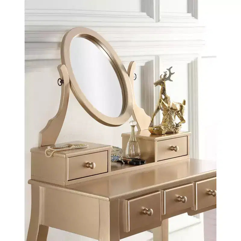 Roundhill Furniture Ashley fa sminkasztal- és zsámolykészlet, aranyszínű