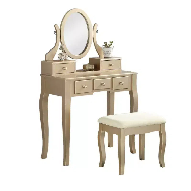 Roundhill Furniture Ashley fa sminkasztal- és zsámolykészlet, aranyszínű