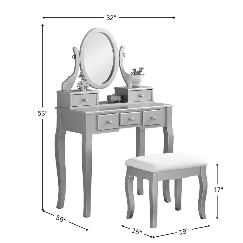 Roundhill Furniture Ashley fa sminkasztal- és zsámolykészlet, aranyszínű
