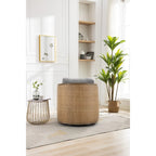 Swivel Barrel Chair, Comfy Round Accent Chair, 360 Degree Swivel Barrel Club Chair, Leisure Arm Chair with Rattan Woven Frame