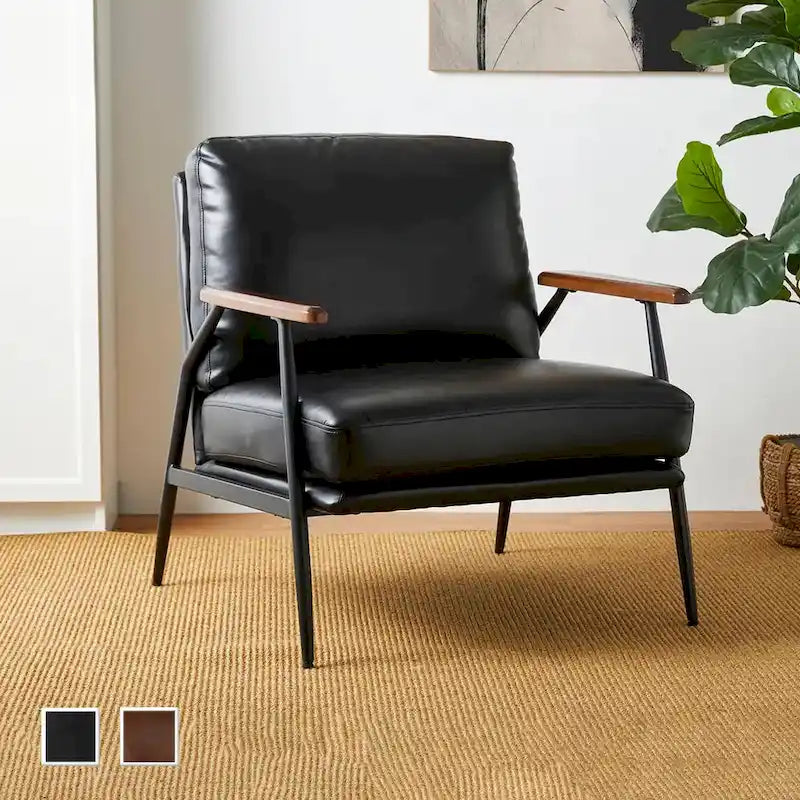 Glitzhome 28W Mid-century Modern Soft PU Leather Accent Armchair - 28 W x 31 D x 30.75 H