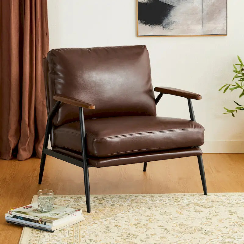 Glitzhome 28W Mid-century Modern Soft PU Leather Accent Armchair - 28 W x 31 D x 30.75 H