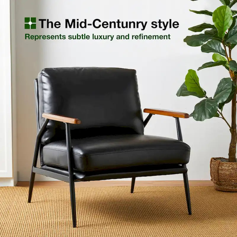Glitzhome 28W Mid-century Modern Soft PU Leather Accent Armchair - 28 W x 31 D x 30.75 H