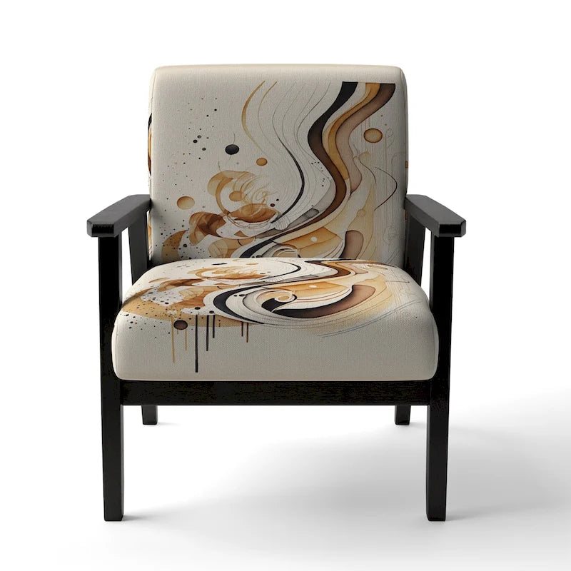 Designart brauner und schwarzer Polster-Akzentstuhl „Movement IV“ im modernen und zeitgenössischen Stil sowie moderner und zeitgenössischer Armlehnstuhl