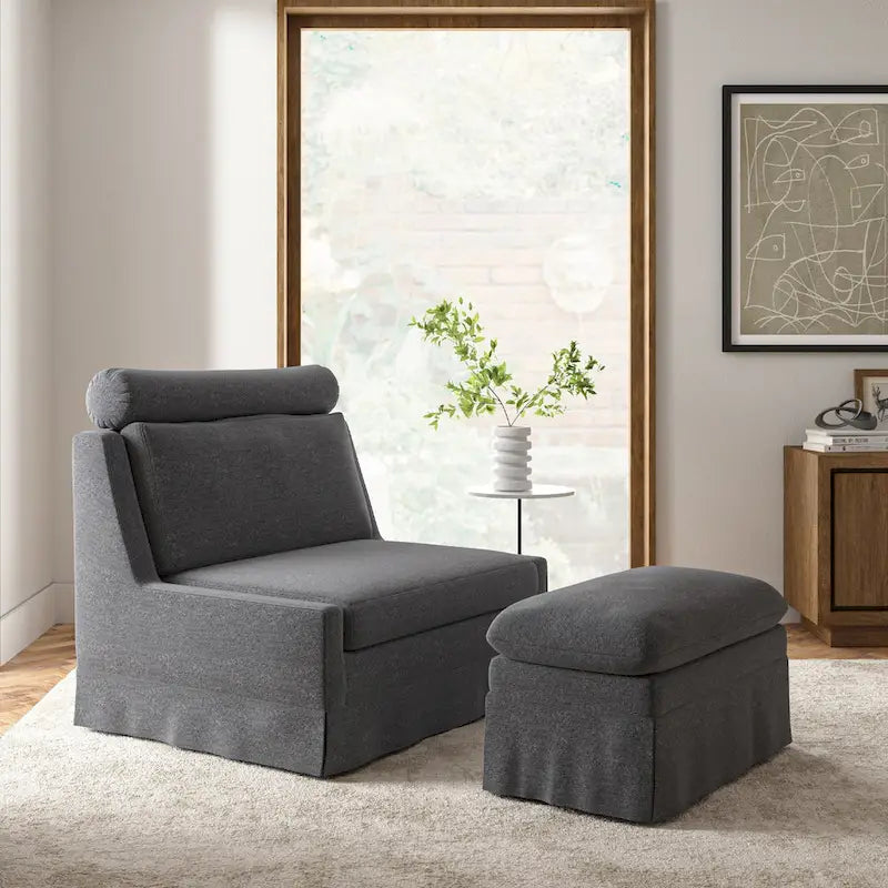 Anne 45 W Modern Slipcovered Chair with Ottoman by HULALA HOME