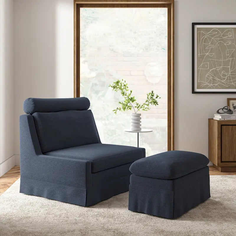 Anne 45 W Modern Slipcovered Chair with Ottoman by HULALA HOME
