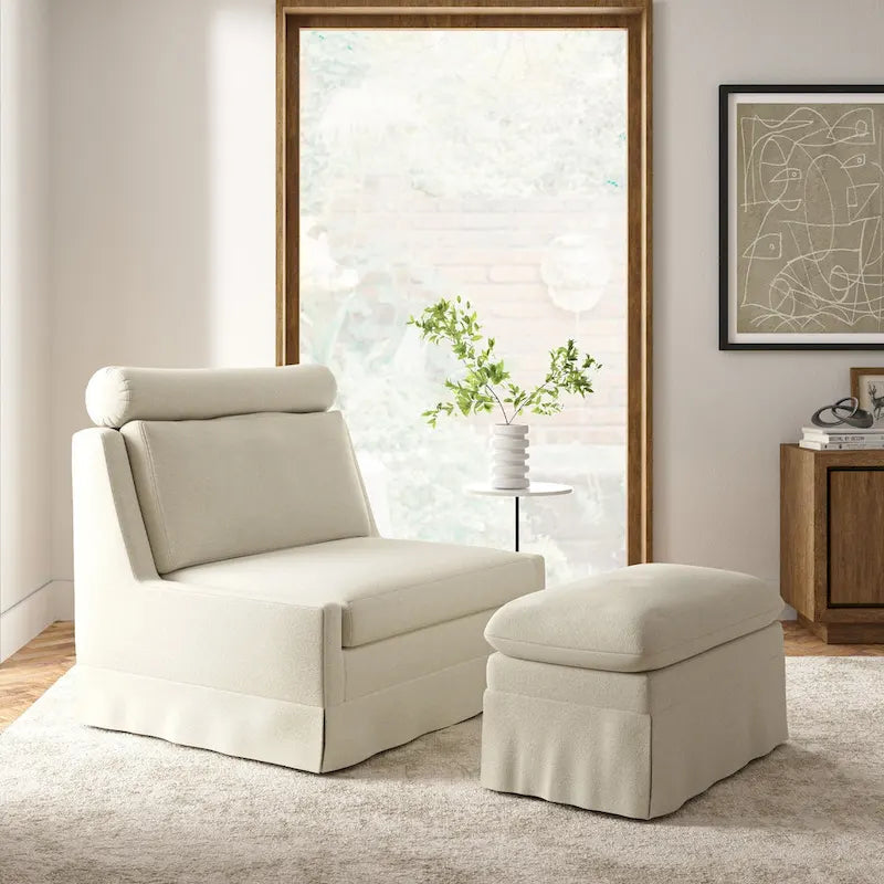 Anne 45 W Modern Slipcovered Chair with Ottoman by HULALA HOME