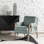 Olivia Farmhouse Faux Leather Accent Chair with Solid Wood Legs By HULALAHOME