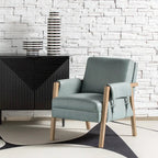 Olivia Farmhouse Faux Leather Accent Chair with Solid Wood Legs By HULALAHOME