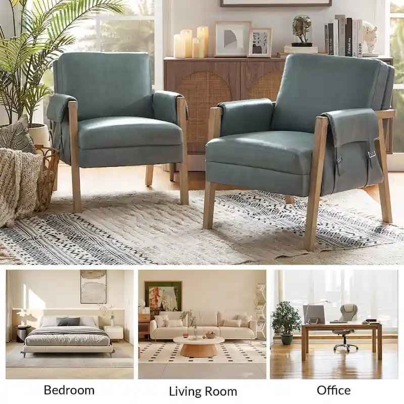 Olivia Farmhouse Faux Leather Accent Chair with Solid Wood Legs By HULALAHOME