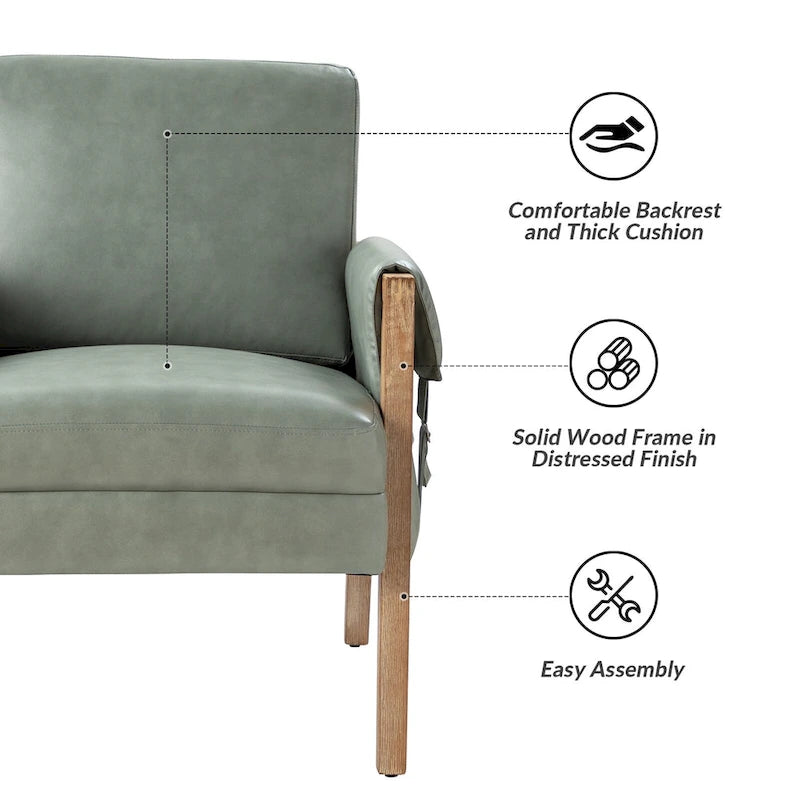 Olivia Farmhouse Faux Leather Accent Chair with Solid Wood Legs By HULALAHOME