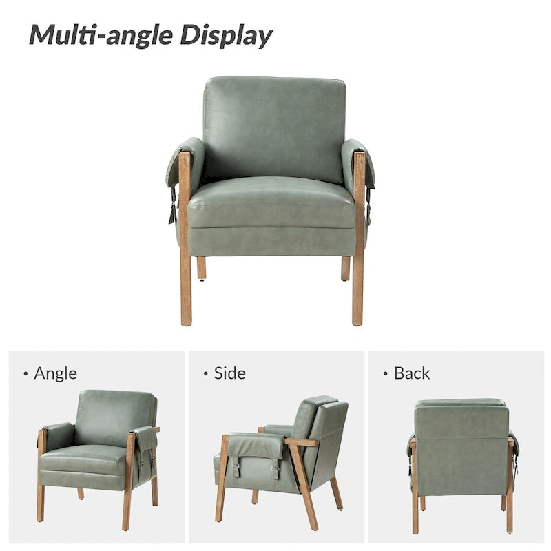 Olivia Farmhouse Faux Leather Accent Chair with Solid Wood Legs By HULALAHOME