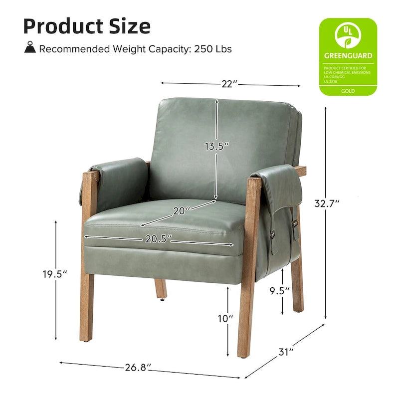 Olivia Farmhouse Faux Leather Accent Chair with Solid Wood Legs By HULALAHOME