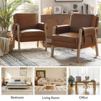 Olivia Farmhouse Faux Leather Accent Chair with Solid Wood Legs By HULALAHOME