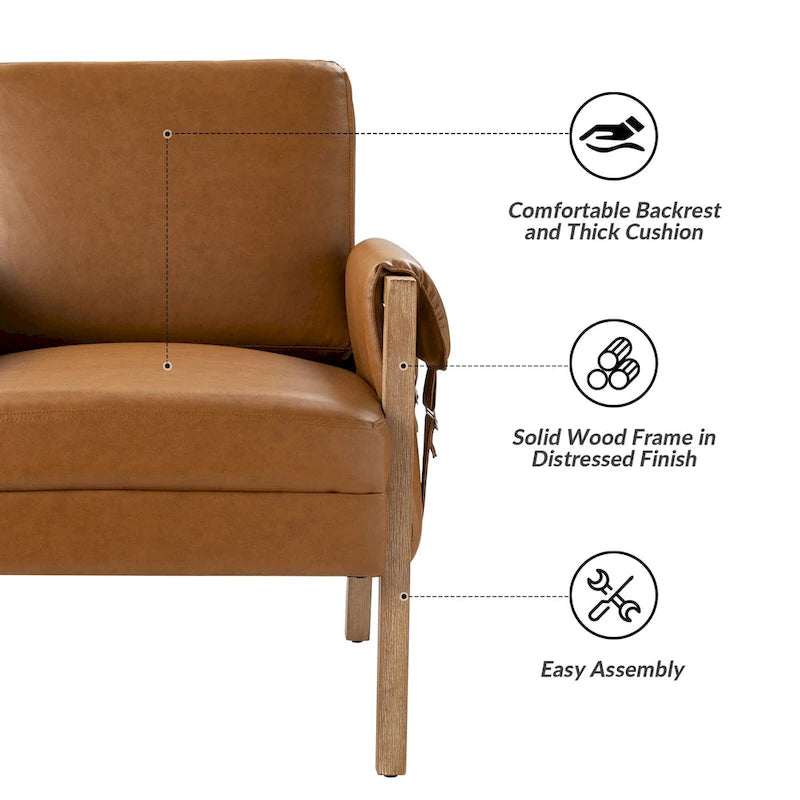 Olivia Farmhouse Faux Leather Accent Chair with Solid Wood Legs By HULALAHOME