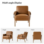 Olivia Farmhouse Faux Leather Accent Chair with Solid Wood Legs By HULALAHOME