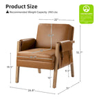 Olivia Farmhouse Faux Leather Accent Chair with Solid Wood Legs By HULALAHOME