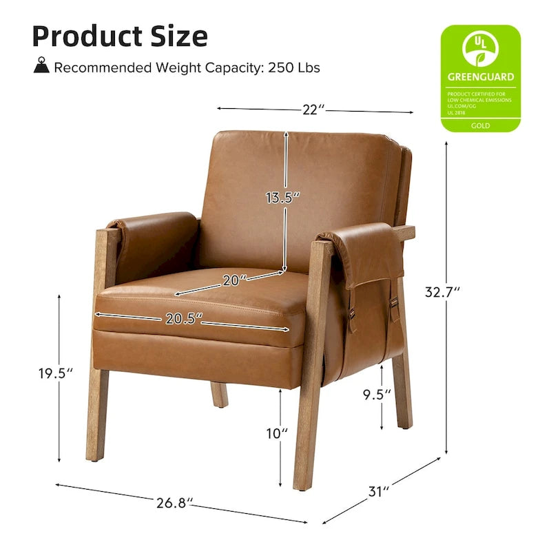 Olivia Farmhouse Faux Leather Accent Chair with Solid Wood Legs By HULALAHOME