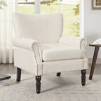 COZYMAN Modern Solid Wood Armchair Upholstered Fabric/Faux Leather Accent Chair for Living Room