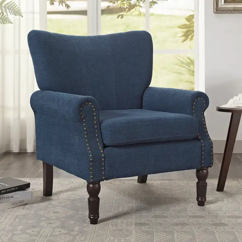 Silla decorativa de madera maciza moderna COZYMAN, tapizada con tela/cuero sintético, para sala de estar