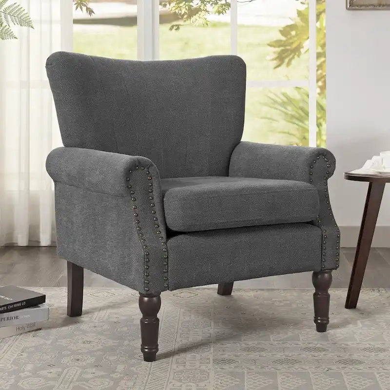 Silla decorativa de madera maciza moderna COZYMAN, tapizada con tela/cuero sintético, para sala de estar