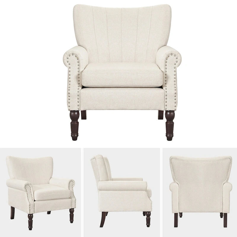 COZYMAN Modern Solid Wood Armchair Upholstered Fabric/Faux Leather Accent Chair for Living Room