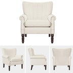 COZYMAN Modern Solid Wood Armchair Upholstered Fabric/Faux Leather Accent Chair for Living Room