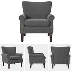COZYMAN Modern Solid Wood Armchair Upholstered Fabric/Faux Leather Accent Chair for Living Room