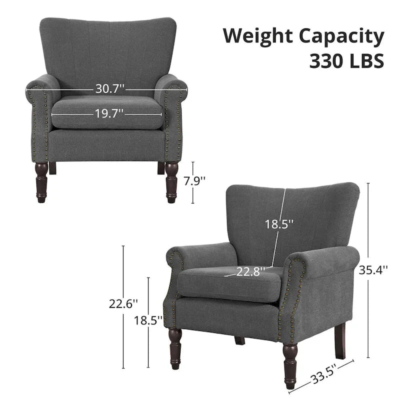COZYMAN Modern Solid Wood Armchair Upholstered Fabric/Faux Leather Accent Chair for Living Room