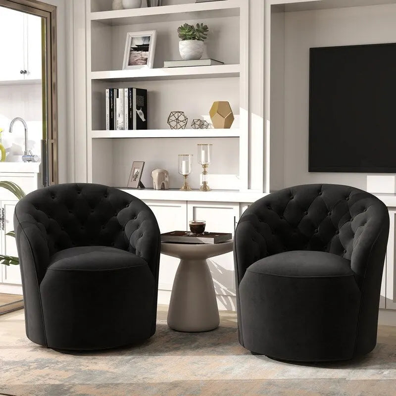 SEYNAR moderne met fluweel beklede draaibare kuipstoel van 360 graden met gecapitonneerde rugleuning, set van 2