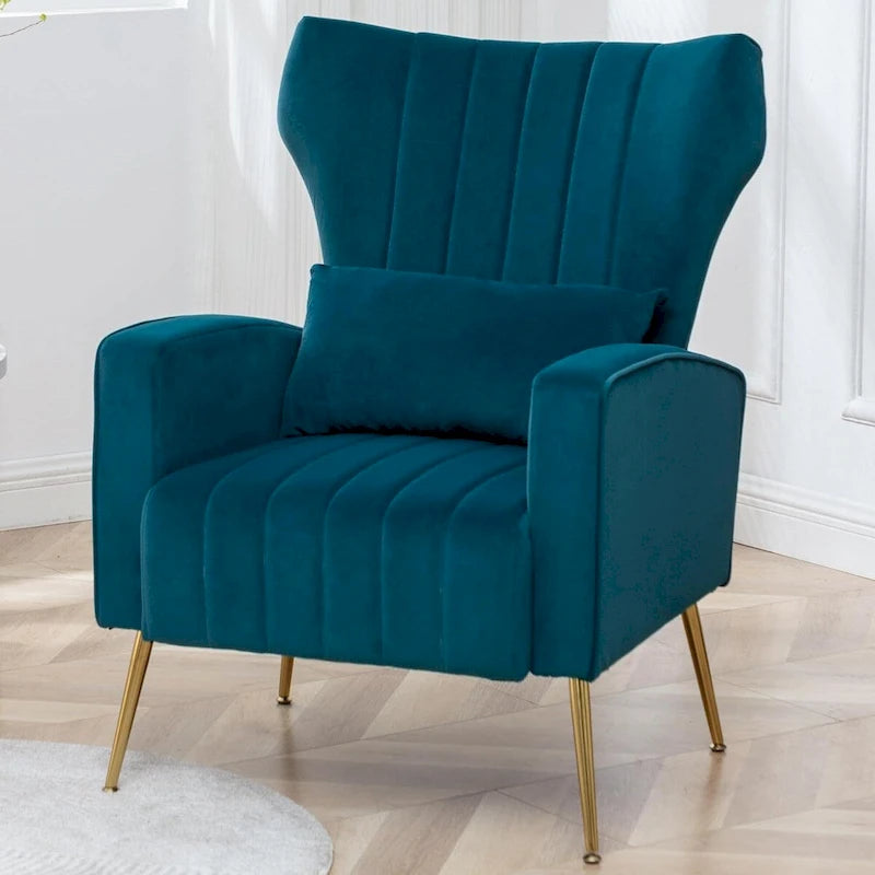 Sillón decorativo tapizado de terciopelo con respaldo alto y cojines HOMYKA