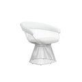 Coll 33 Inch Accent Chair, Slatted Metal Curved Back, White Faux Leather