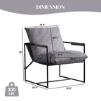 Linen Sling Chair Indoor Modern Accent Chair with Two Removable Soft Cushion Industrial Style Chair with Metal Frame Comfy Chair