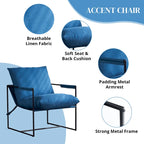 Linen Sling Chair Indoor Modern Accent Chair with Two Removable Soft Cushion Industrial Style Chair with Metal Frame Comfy Chair