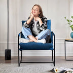 Linen Sling Chair Indoor Modern Accent Chair with Two Removable Soft Cushion Industrial Style Chair with Metal Frame Comfy Chair