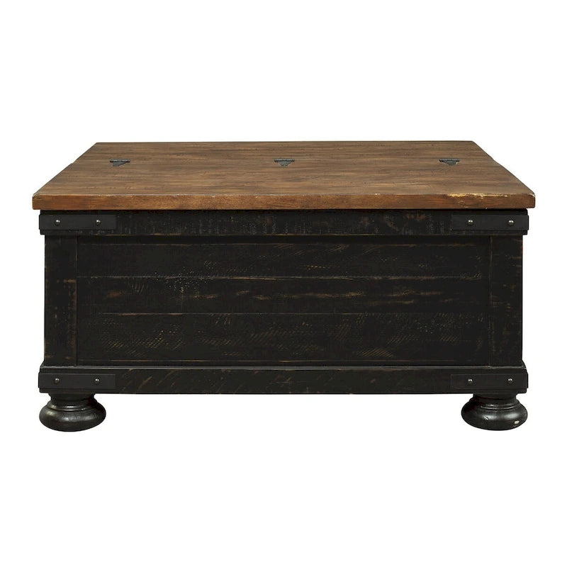 Square Wooden Lift Top Cocktail Table with Trunk Storage, Brown and Black