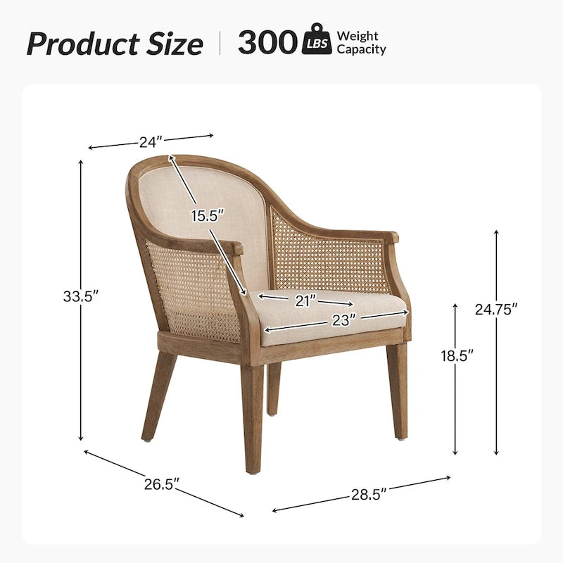 Danilo Farmhouse Rattan Solid Wood Armchair with Solid Wood Legs by HULALA HOME