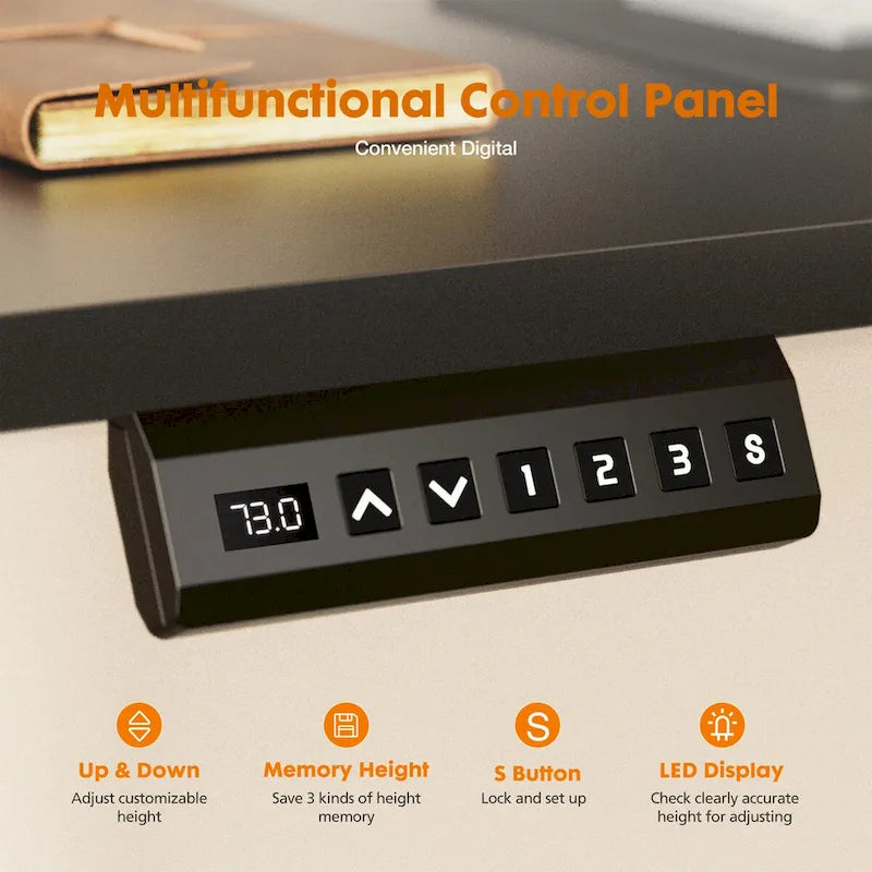 Black Adjustable Electric Standing Desk with Storage and Double Drawer for Home Office