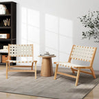 Akzentsessel aus natürlichem Kautschukholz mit weißem PU-Leder, niedriger Rückenlehne und ohne Armlehnen, 2er-Set – 28.5 H x 26.3 W x 26.5 D