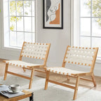 Akzentsessel aus natürlichem Kautschukholz mit weißem PU-Leder, niedriger Rückenlehne und ohne Armlehnen, 2er-Set – 28.5 H x 26.3 W x 26.5 D
