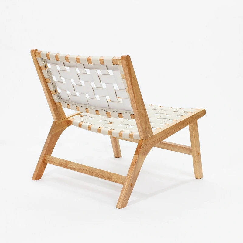 Akzentsessel aus natürlichem Kautschukholz mit weißem PU-Leder, niedriger Rückenlehne und ohne Armlehnen, 2er-Set – 28.5 H x 26.3 W x 26.5 D