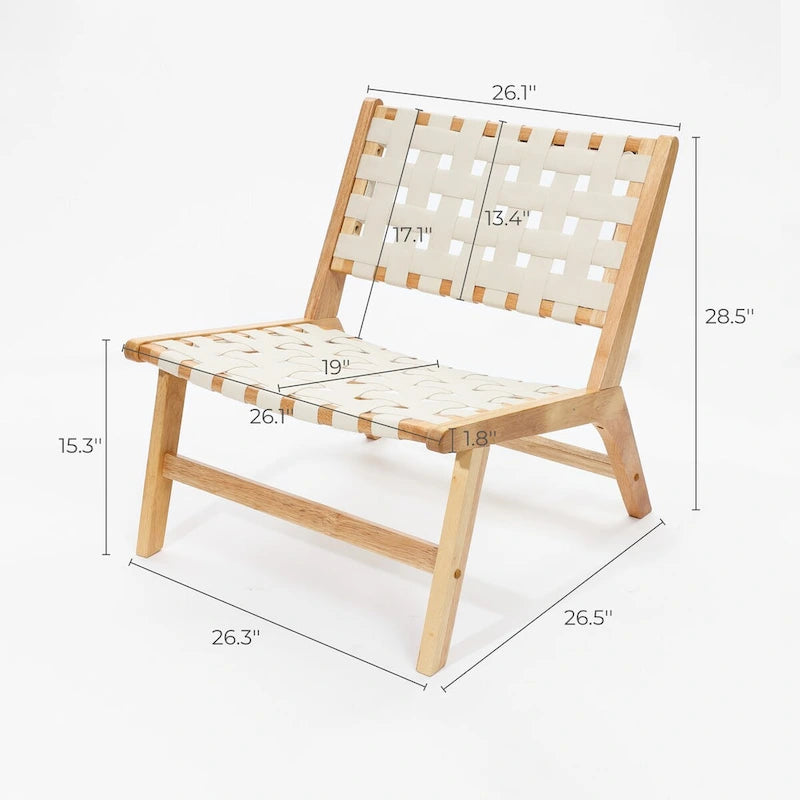 Akzentsessel aus natürlichem Kautschukholz mit weißem PU-Leder, niedriger Rückenlehne und ohne Armlehnen, 2er-Set – 28.5 H x 26.3 W x 26.5 D