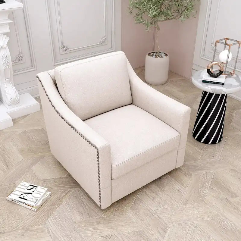 360 Degree Swivel Armchair Cotton Linen Skin-friendly Fabric Ergonomic Design