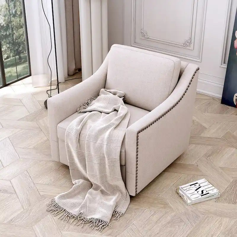 360 Degree Swivel Armchair Cotton Linen Skin-friendly Fabric Ergonomic Design