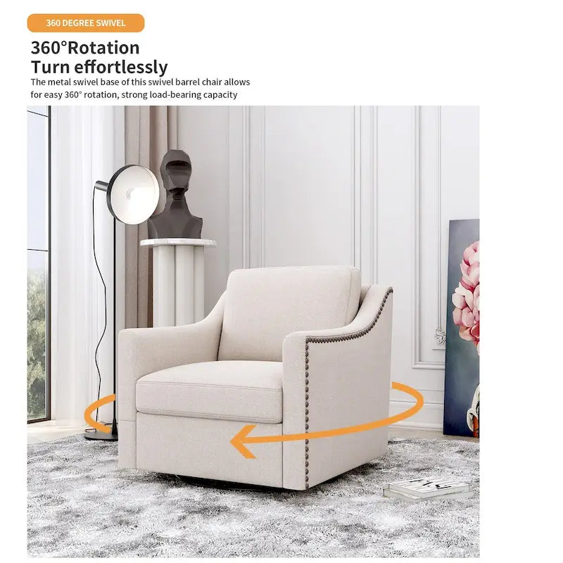360 Degree Swivel Armchair Cotton Linen Skin-friendly Fabric Ergonomic Design