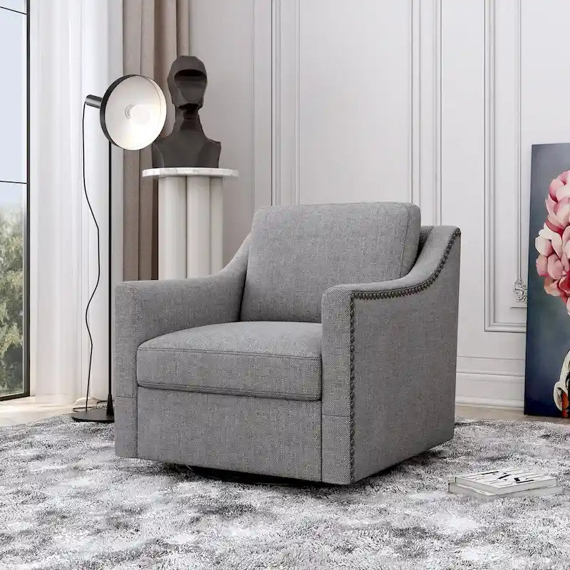 360 Degree Swivel Armchair Cotton Linen Skin-friendly Fabric Ergonomic Design