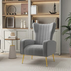 Velvet Stripe Wingback Accent Chair with Metal Legs for Living Room