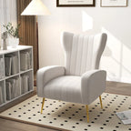 Velvet Stripe Wingback Accent Chair with Metal Legs for Living Room